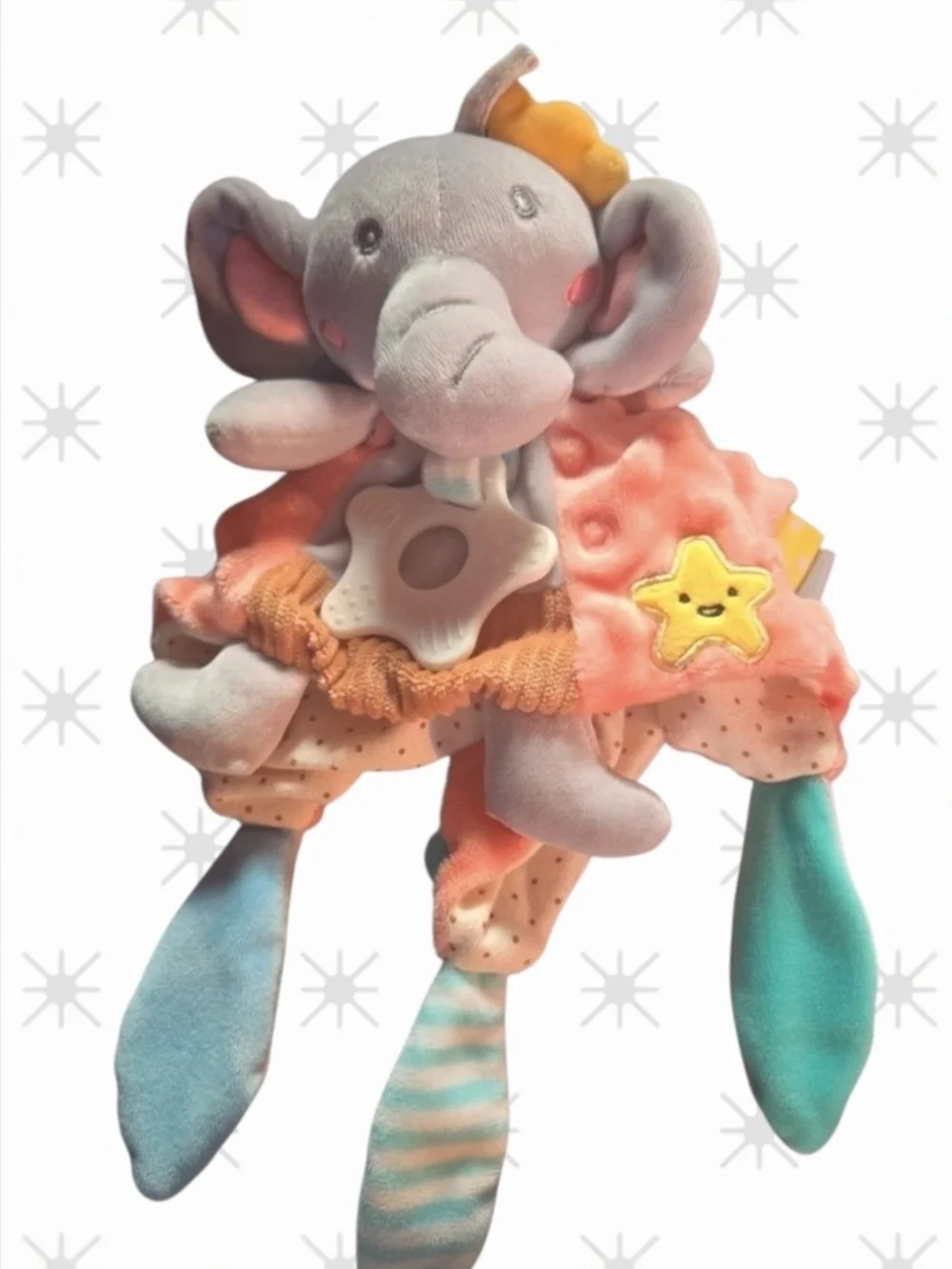 Elephant Baby Security Blanket Sensory Lovey Toy & Star Teether